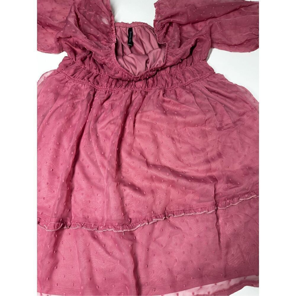 Nevena Rae Swiss Dot Ruffle Trimmed Mini Dress Dust Pink Size L Lined See Notes - Picture 14 of 16